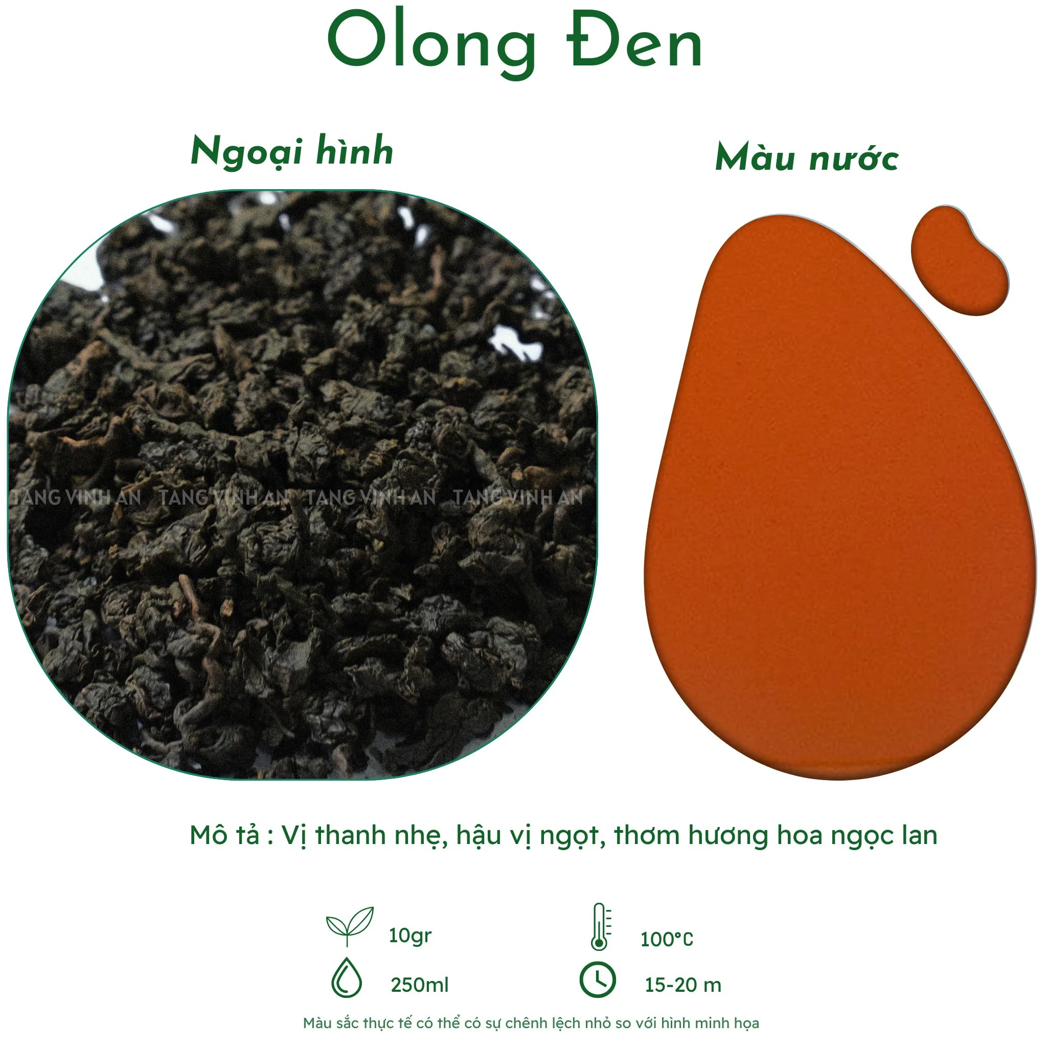 Thông tin thành phần trà ô long đen nguyên chất 100% của Tằng Vĩnh An